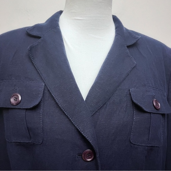 Vintage Emily… Navy Blue Linen Blend Single Button Lapel Blazer Jacket Size 14W - Picture 3 of 9